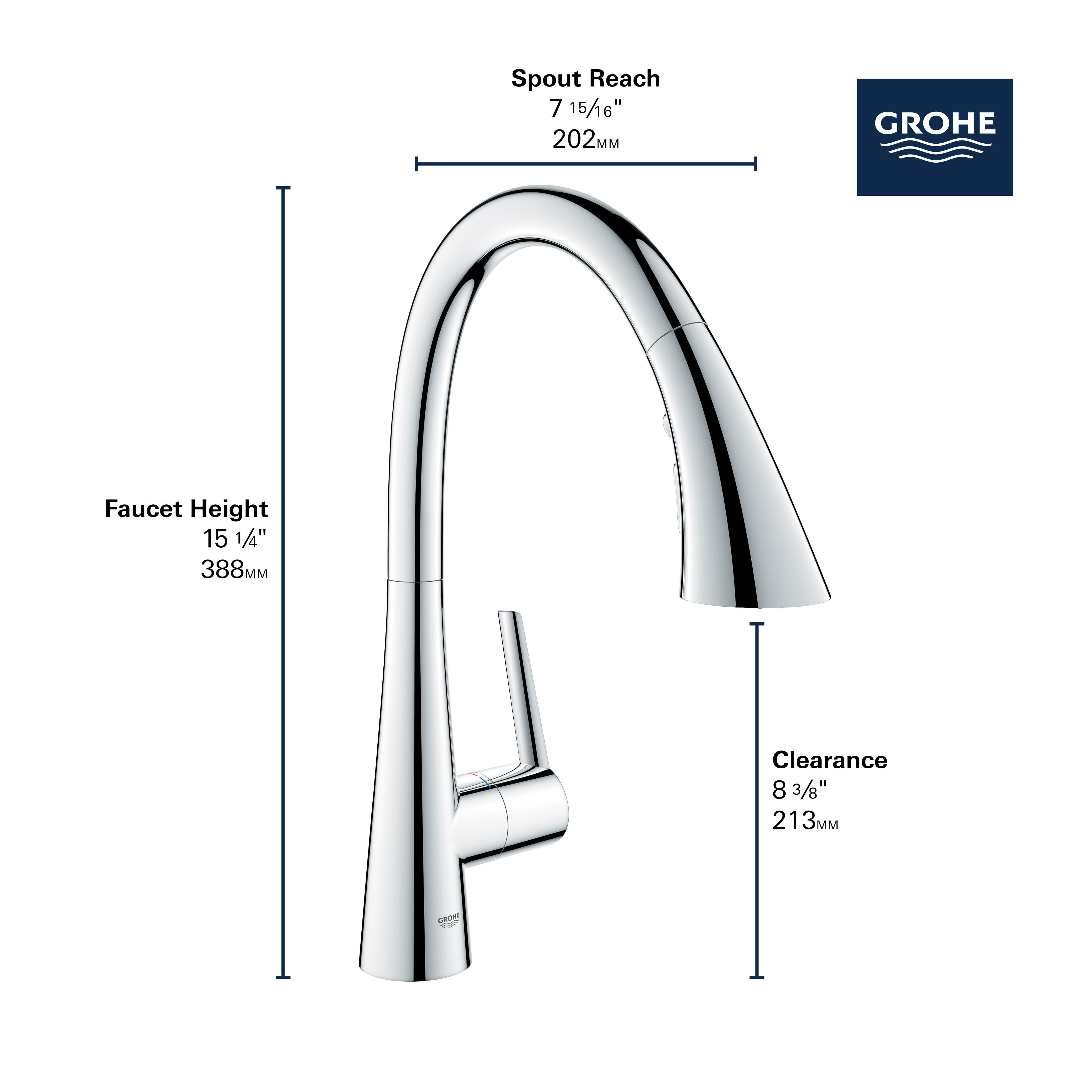 Single Handle Pull Down Triple Spray Bar Faucet  175 GPM GROHE SUPERSTEEL